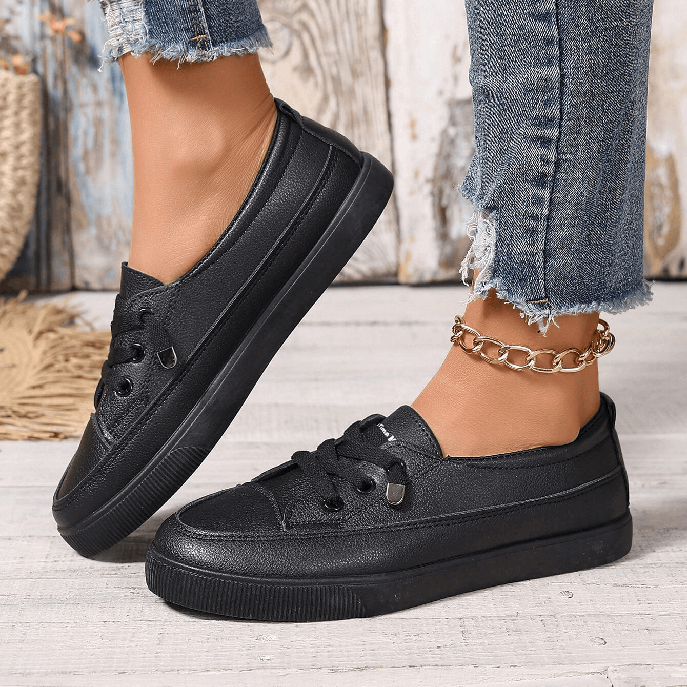 Azzy - Comfortable Women's White Lace-Up Flat Shoes
