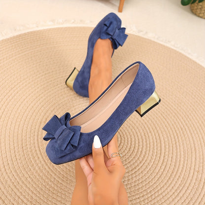 Bow Elegant Chunky Heel Square-Toe High Heels - Elegant Women Shoes
