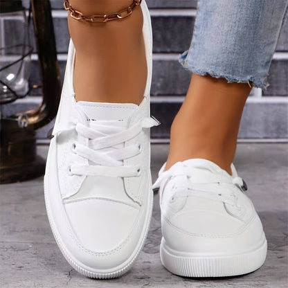Azzy - Comfortable Women's White Lace-Up Flat Shoes