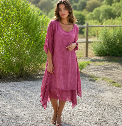 Murelle — Solid Round-Neck Loose-Fit Midi Dress