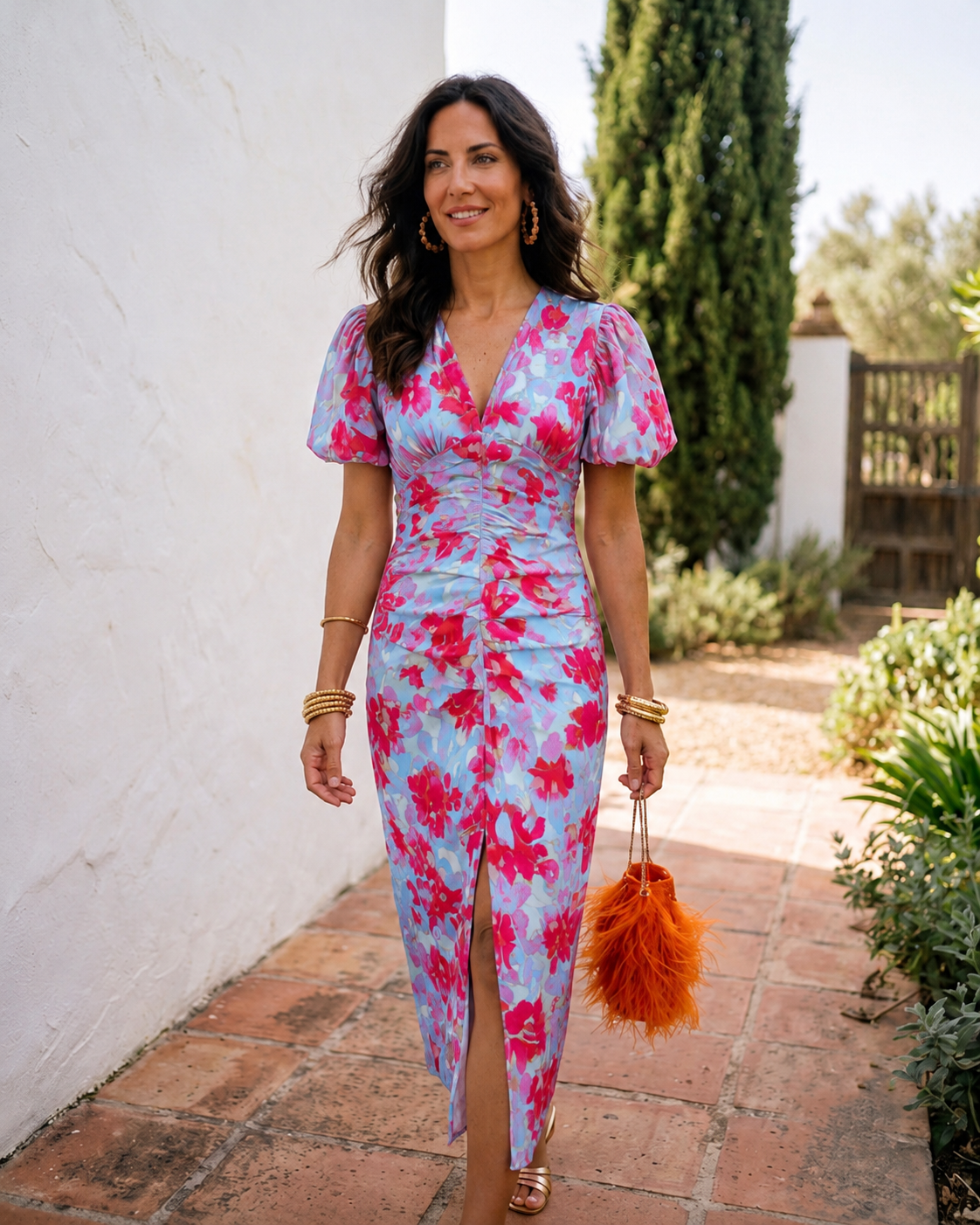 Carla  —  Printed Puff-Sleeve Midi Dress