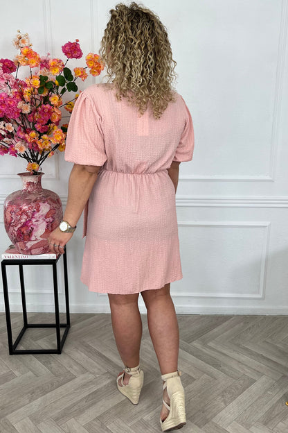 Vaerlyn — Puffy Sleeve Wrap Dress in Blush Pink