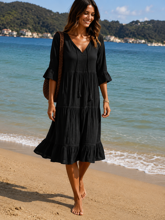 Averly — Tie-Waist Half-Sleeve Cotton Dress