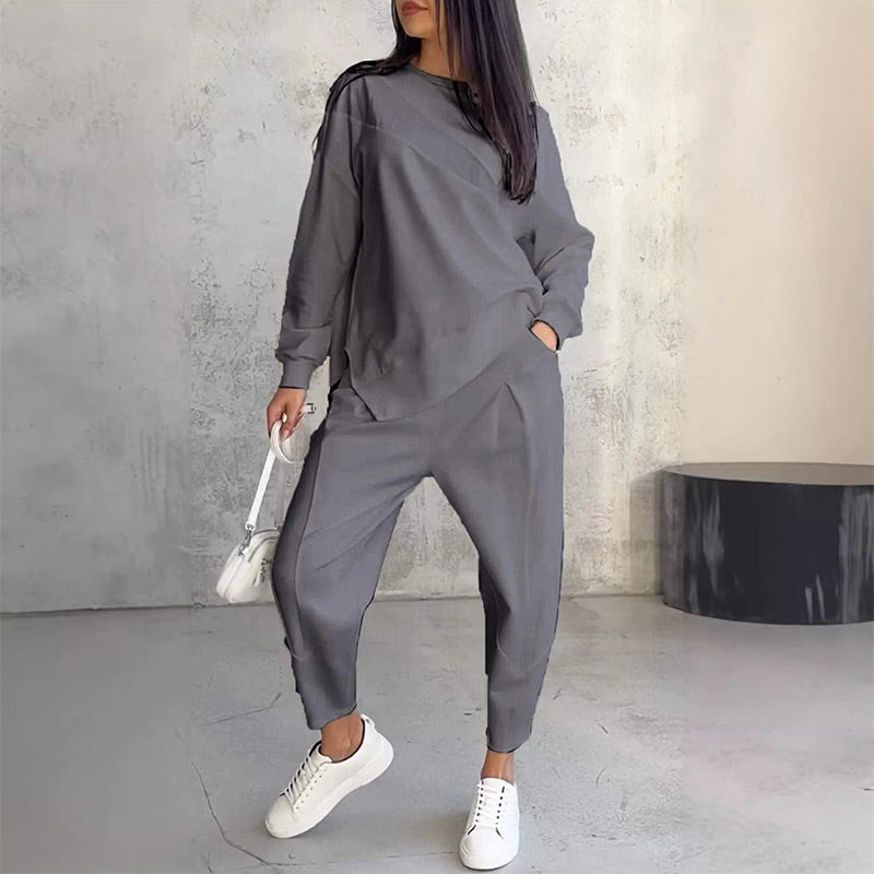 Noemi  —  Asymmetric Hem Sweatshirt & Trouser Lounge Set