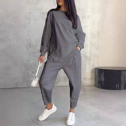 Noemi  —  Asymmetric Hem Sweatshirt & Trouser Lounge Set