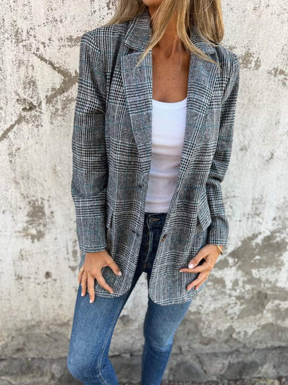 Casual Checkered Blazer with Lapels - Effortless Comfortable Blazer