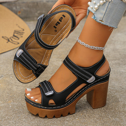Elevé — Platform Chunky Heel Leather Sandals