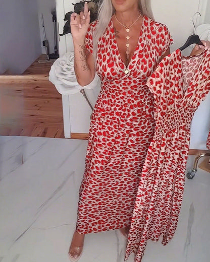 Stylish Leopard Print Dress with a V-neck