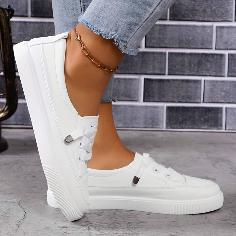 Azzy - Comfortable Women's White Lace-Up Flat Shoes