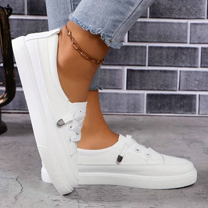 Azzy - Comfortable Women's White Lace-Up Flat Shoes