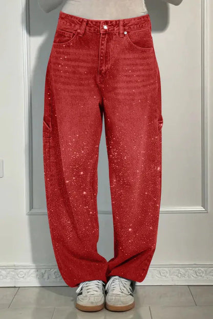 Ladies' Jeans with Rhinestone Embellishment - Comfortable Casual Trousers