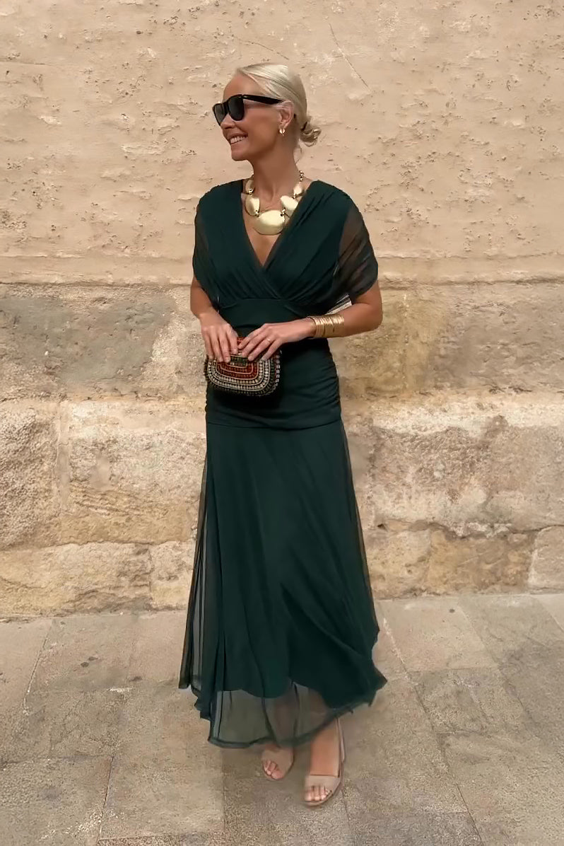 Elin — V-Neck Cinched Waist Maxi Dress