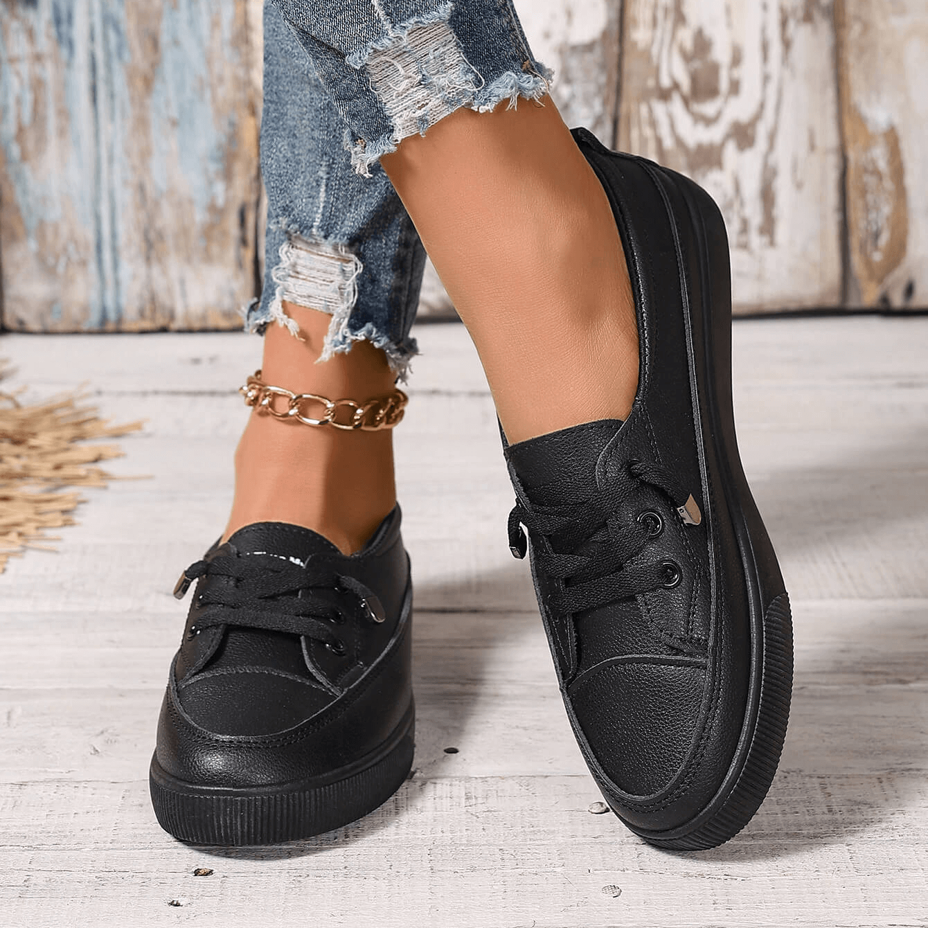 Azzy - Comfortable Women's White Lace-Up Flat Shoes