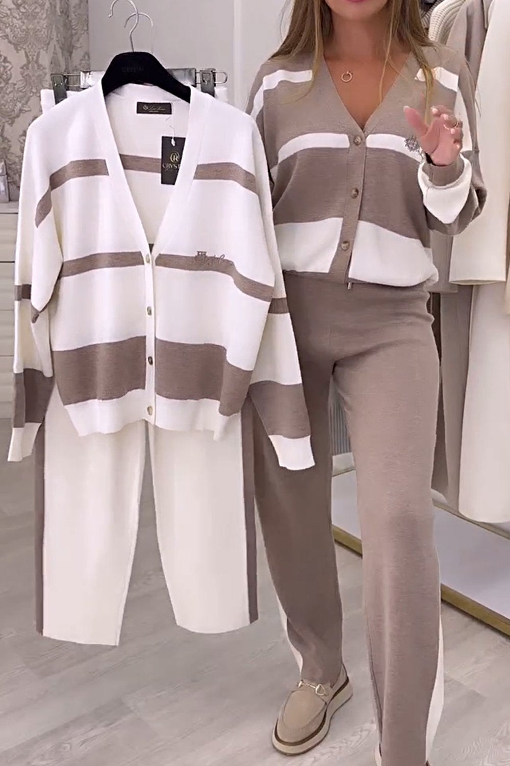 Fashionable Knitted Sweater, Two-Piece Set