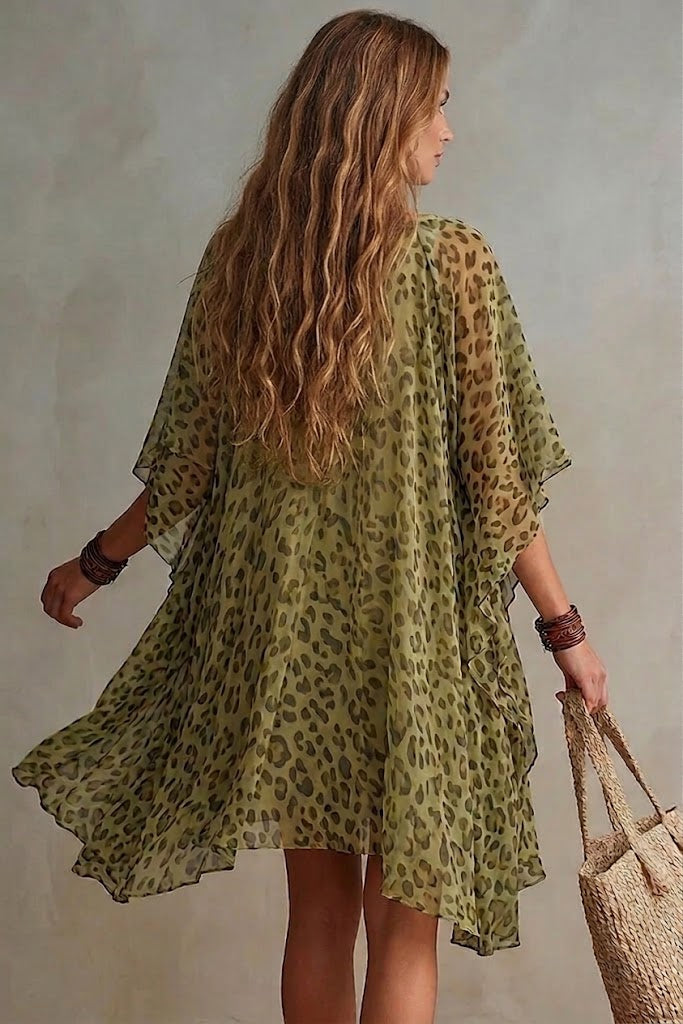 Bianca — Chiffon Kaftan Dress with Leopard Print