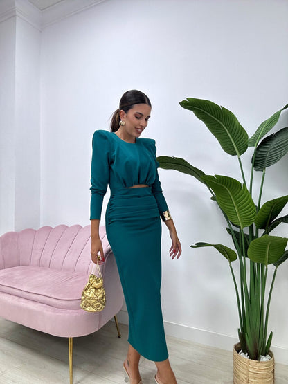 Erina — Elastic Crepe Fitted Midi Dress