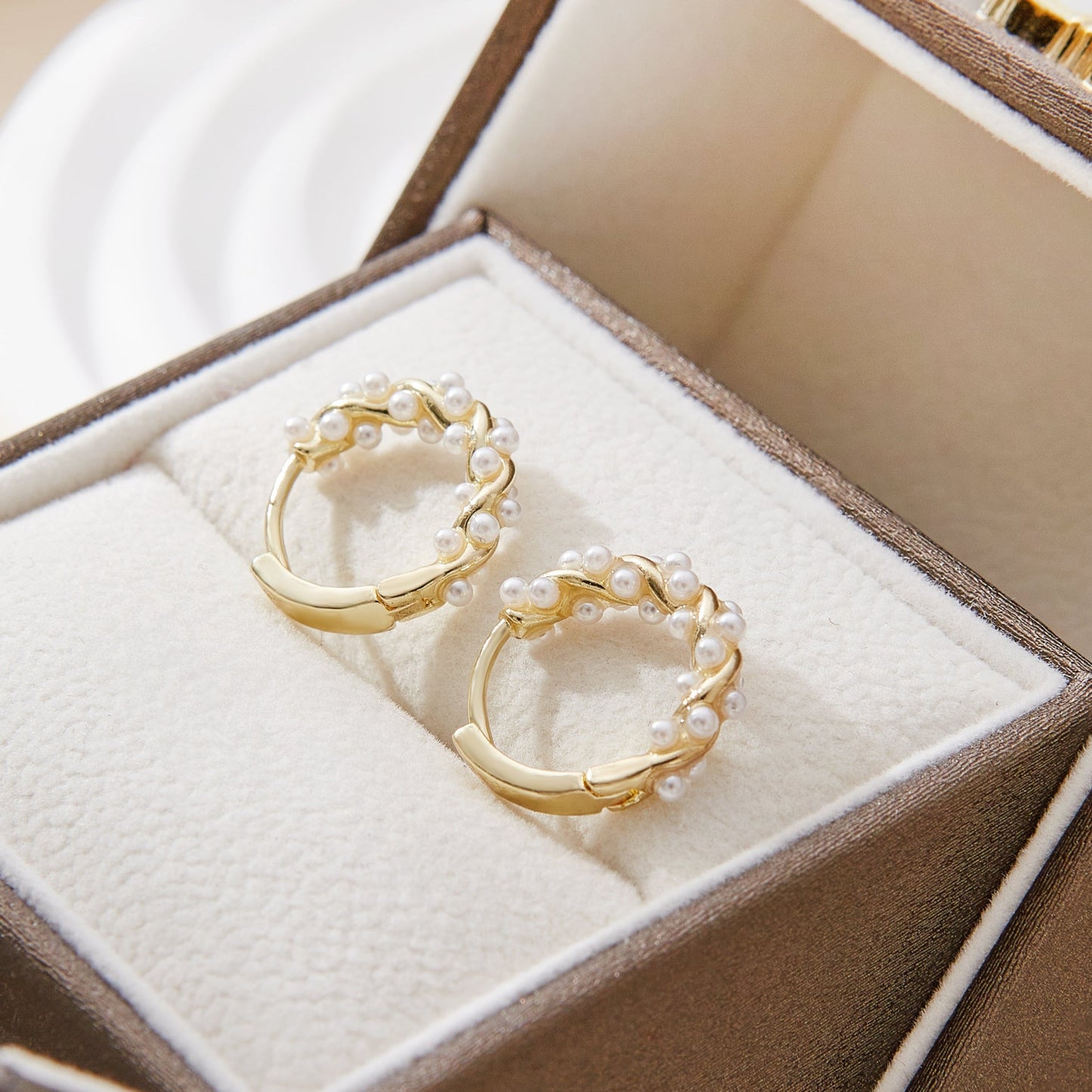 Twisted Pearl Earrings — Gold-Set Spiral Design