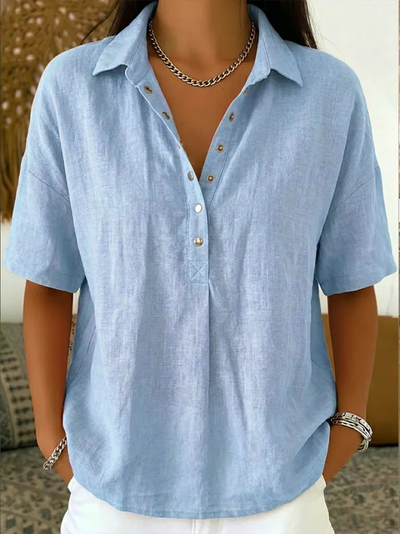 Tessora — Collared Cotton Blouse, Buy 1 Get 1 Free