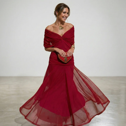 Luisa — V-Neck Pleated Maxi Dress