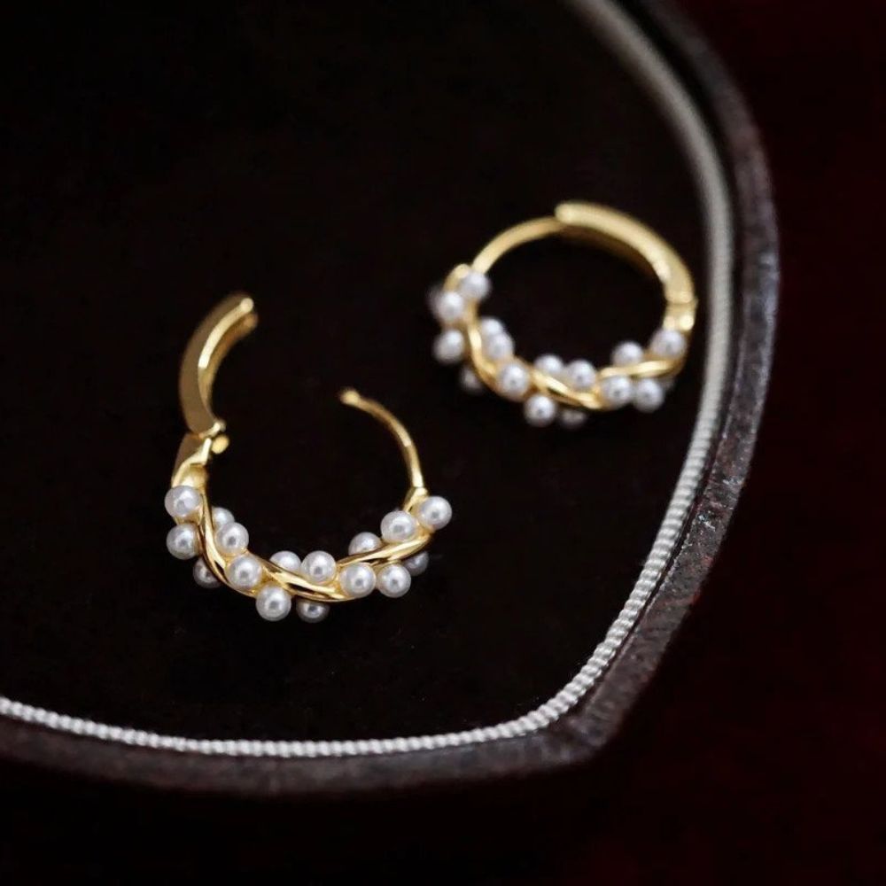 Twisted Pearl Earrings — Gold-Set Spiral Design