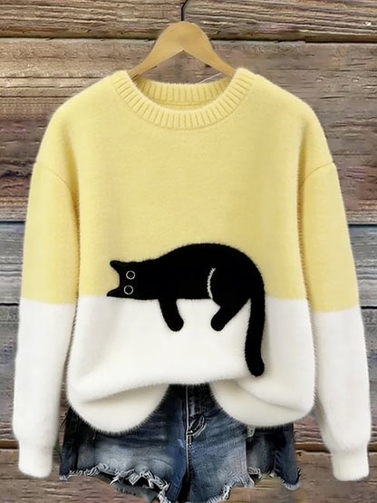 Caitlin - Comfortable Casual Cat Graphic Jumper
