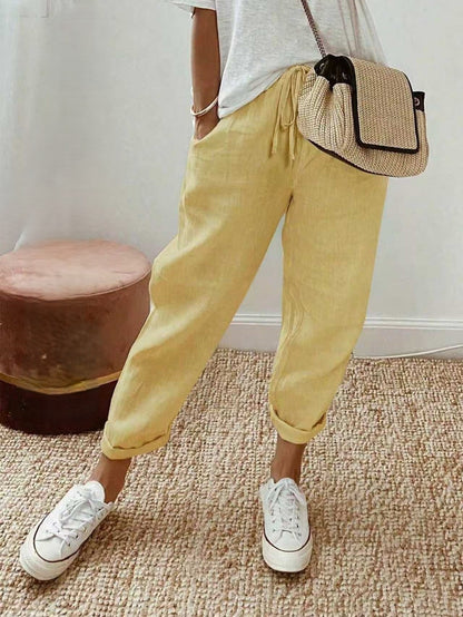 Linève  —  High-Waist Linen Straight-Leg Trousers