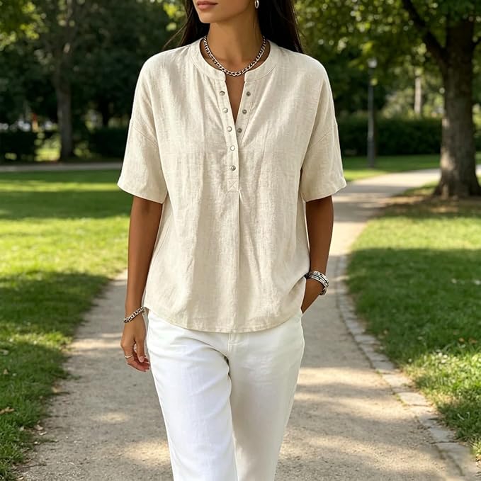 Saveline — Solid Short-Sleeve Blouse