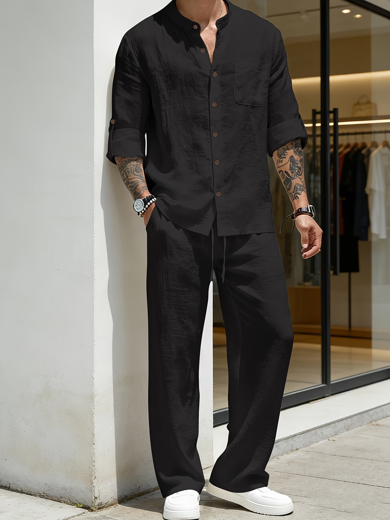 Linènce — Linen Blend Shirt & Trouser Two-Piece Set