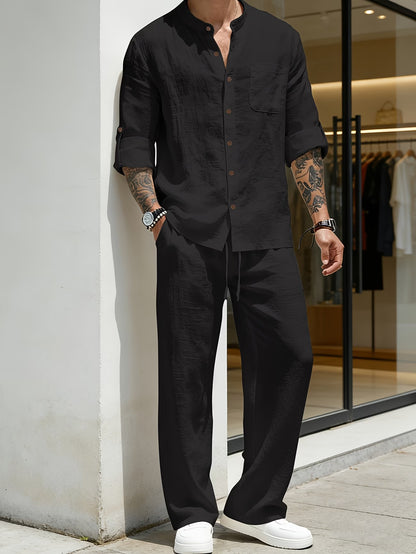 Linènce — Linen Blend Shirt & Trouser Two-Piece Set