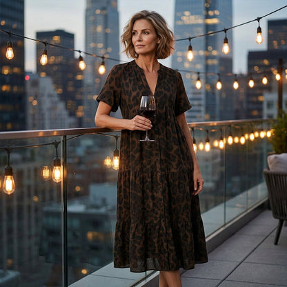 Sauvage — Leopard Print V-Neck Draped Maxi Dress
