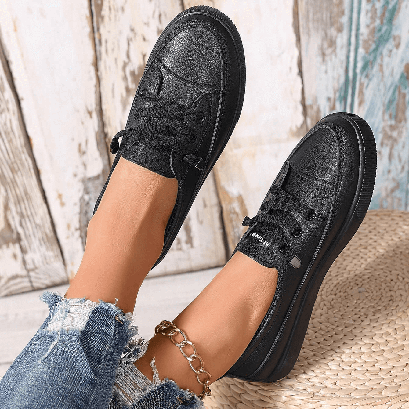 Azzy - Comfortable Women's White Lace-Up Flat Shoes