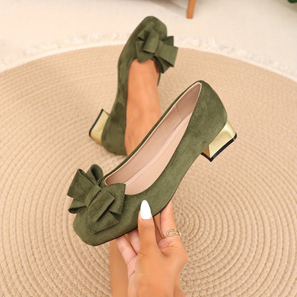Bow Elegant Chunky Heel Square-Toe High Heels - Elegant Women Shoes