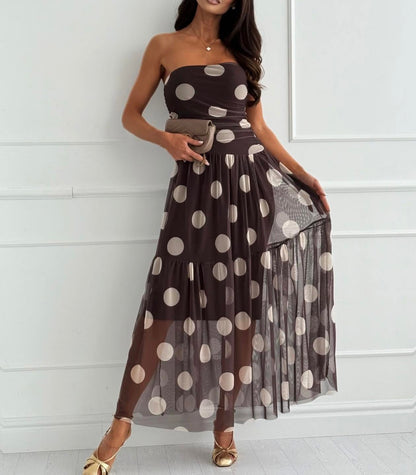 Puntillé — Polka Dot Strapless Maxi Dress