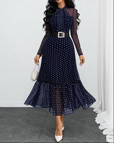 Verlanne — Polka Dot Tie-Neck Midi Dress
