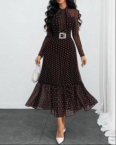 Verlanne — Polka Dot Tie-Neck Midi Dress