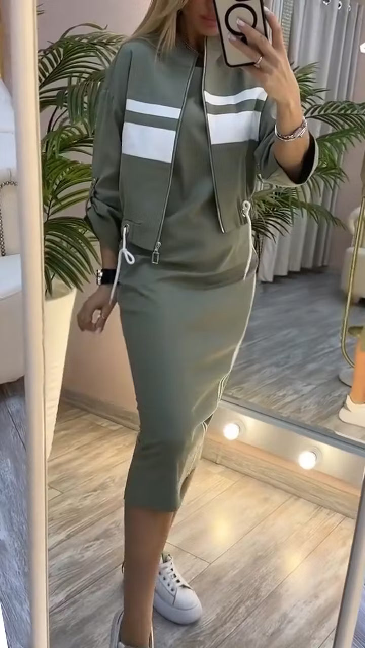 Structé — Mock-Neck Jacket & Midi Dress Two-Piece Set