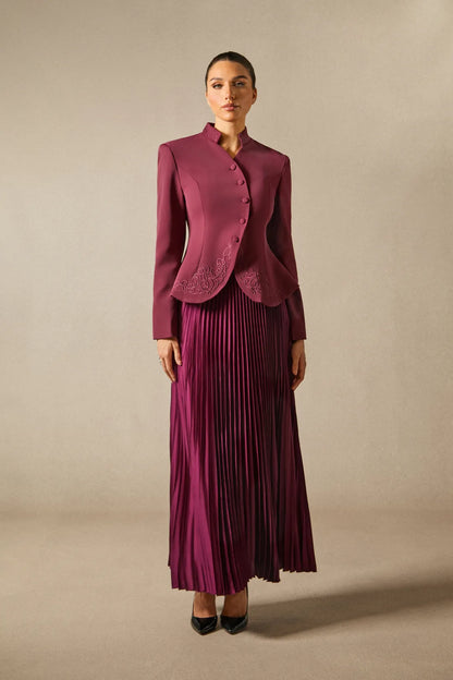 Christine - Embroidered Blazer & Pleated Satin Skirt Set