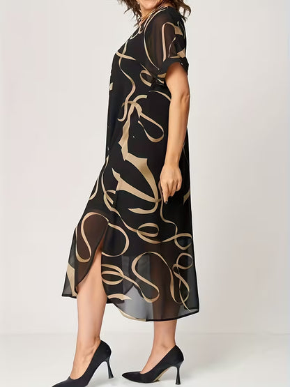 Amarelle — Flowy V-Neck Bow-Print Midi Dress