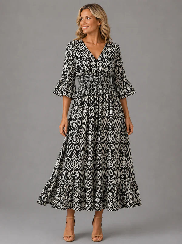 Vivenne — V-Neck Vintage Maxi Dress