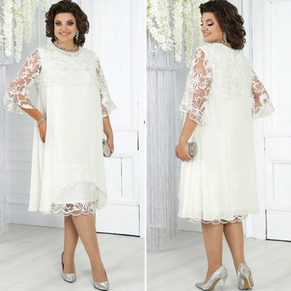 Célène — Embroidered Chiffon Patchwork Round-Neck Maxi Dress