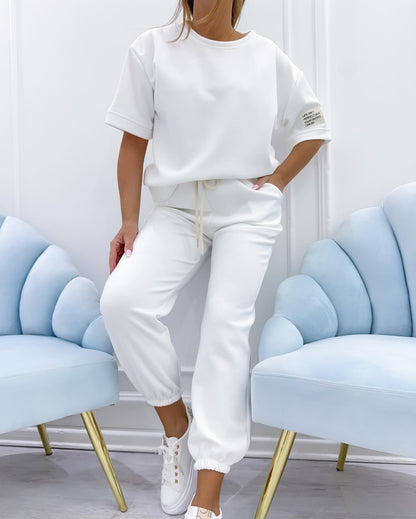 Tessara  —  Women's Relaxed Solid Top & Wide-Leg Pants Set