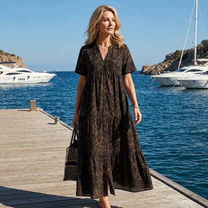 Sauvage — Leopard Print V-Neck Draped Maxi Dress