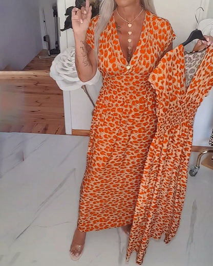 Stylish Leopard Print Dress with a V-neck