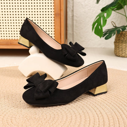 Bow Elegant Chunky Heel Square-Toe High Heels - Elegant Women Shoes