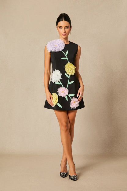 Floret - Appliqué Sleeveless Mini Dress