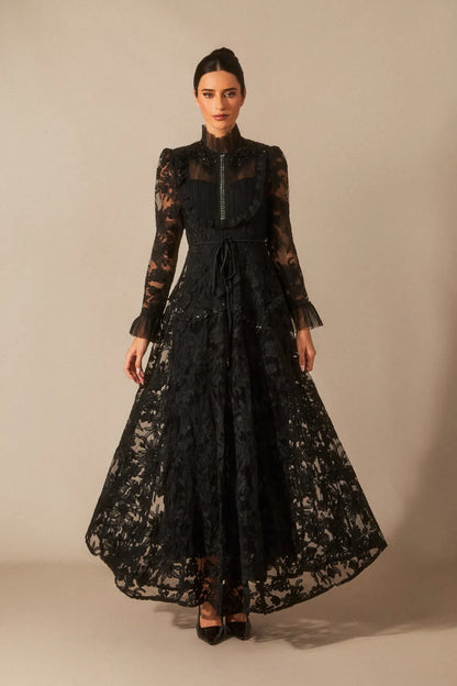Alice — Floral Lace Mock Neck Maxi Dress