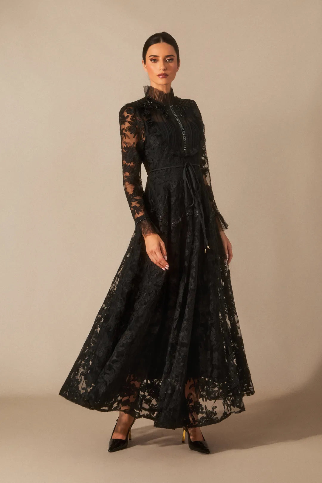 Alice — Floral Lace Mock Neck Maxi Dress