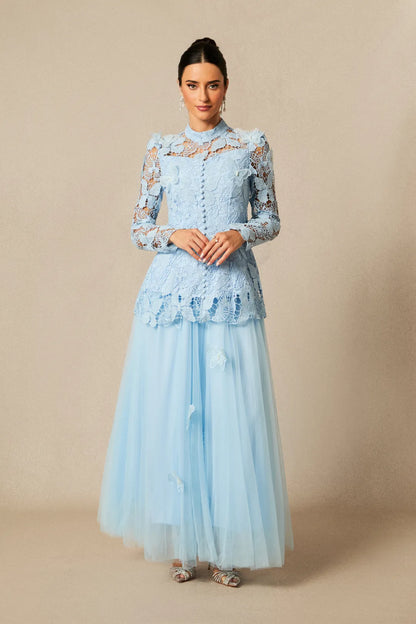 Elizabeth  - Butterfly Embroidered Lace Formal Maxi Dress