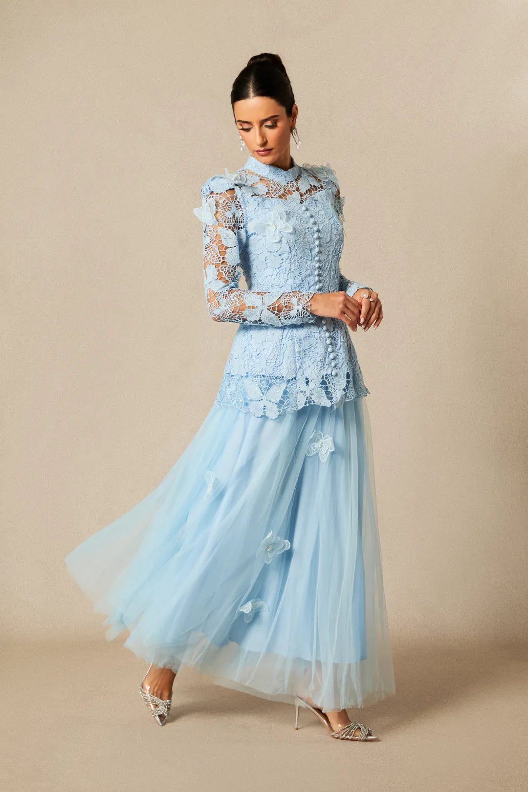 Elizabeth  - Butterfly Embroidered Lace Formal Maxi Dress