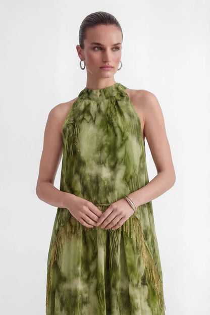 Verdène — Halter Neck Fringe Maxi Dress
